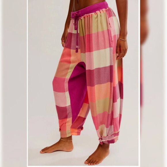 Free People Sugar Cookie Flannel Pants M 8 Women Casual Low Rise Pant NEW 44701 - Picture 1 of 6